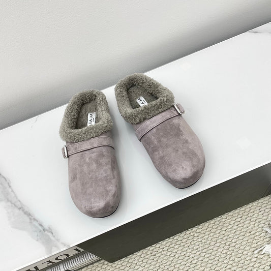 ALAIA 26S MULE IN PINKISH GREY SUEDE AND WOOL