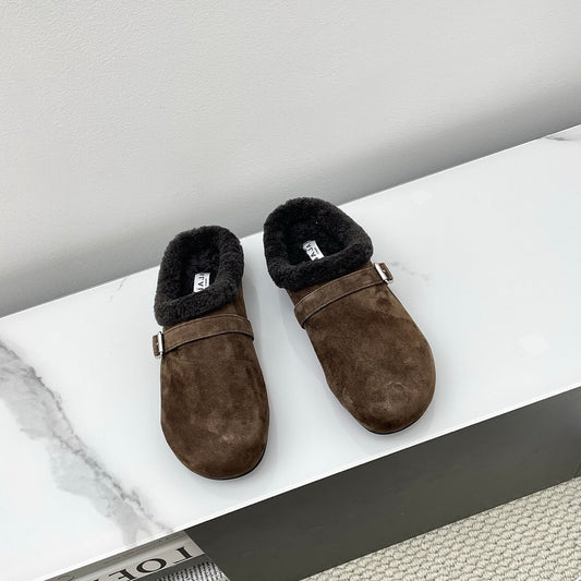 ALAIA 26S MULE IN DARK BROWN SUEDE AND WOOL