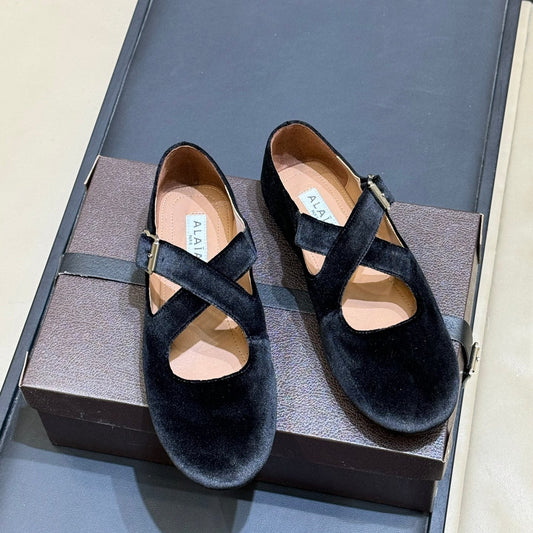 ALAIA 26S MARY JANE BALLET FLATS IN BLACK VELVET