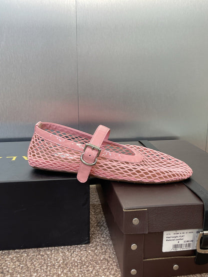 ALAIA MARY JANE FLAT 25S IN LIGHT PINK MESH CALFSKIN