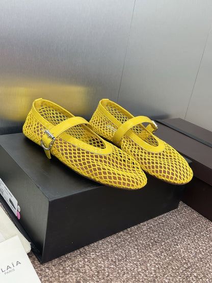 ALAIA MARY JANE FLAT 25S IN YELLOW MESH CALFSKIN