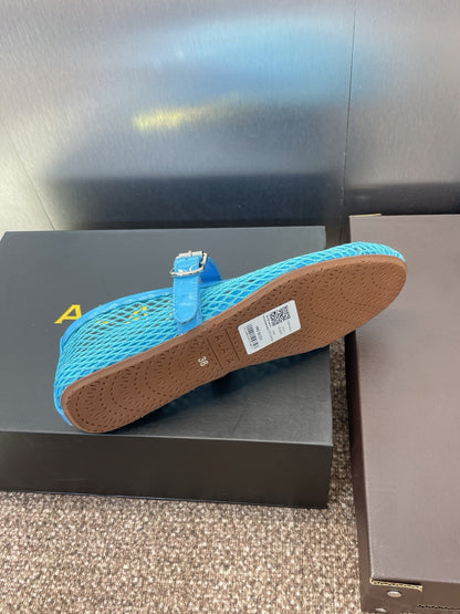 ALAIA MARY JANE FLAT 25S IN BLUE MESH CALFSKIN