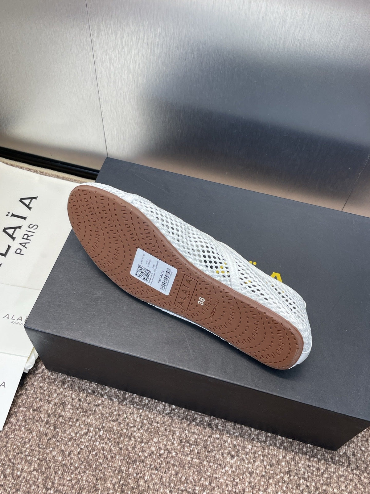 ALAIA MESH MARY JANE BALLET FLATS 25S IN WHITE FABRIC