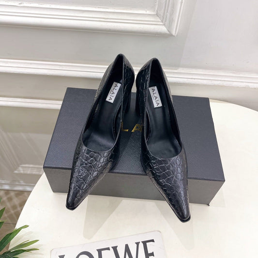 ALAIA 26S HIGH HEELS 95 MM IN BLACK CROCODILE-EMBOSSED CALFSKIN