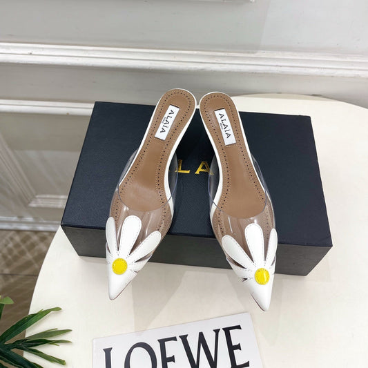 ALAIA 26S MULE HEELS 55 MM IN WHITE LAMBSKIN AND TRANSPARENT PVC