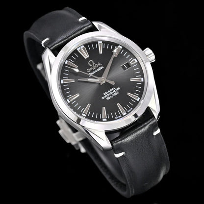 Omega Seamaster 150M Aqua Terra Observatory 39mm Black Dial Black Leather Strap