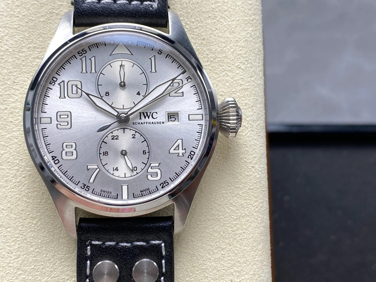 IWC Big Pilot 46mm Silver Dial Steel Case Black Leather Strap