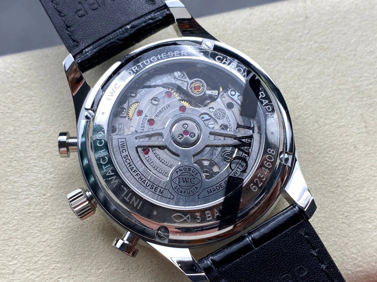 IWC Portuguese 41mm Black Dial Steel Case Pink Gold Numerals Crocodile Leather