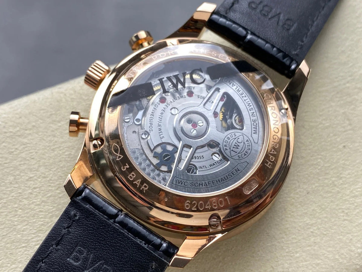 IWC Portuguese 41mm Dark Gray Dial Pink Gold Case Crocodile Leather Strap