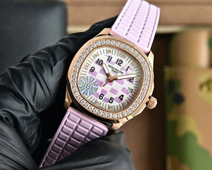 Patek Aquanaut 35.6mm Rose Gold Case Purple Strap Watch