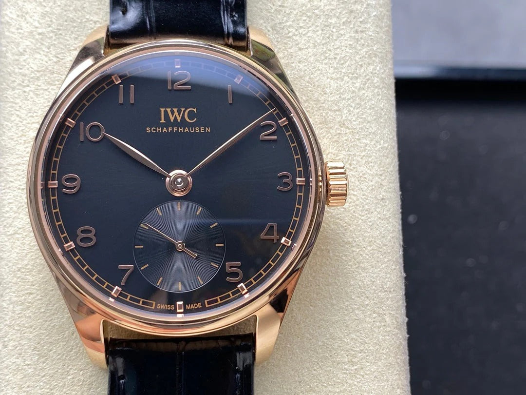 IWC Portuguese 40.4mm Black Dial Pink Gold Case Crocodile Leather