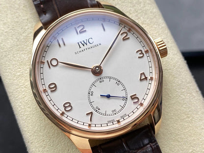 IWC Portuguese 40.4mm White Dial Pink Gold Case Crocodile Leather