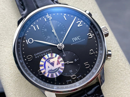 IWC Portuguese 41mm Black Dial Steel Case Crocodile Leather