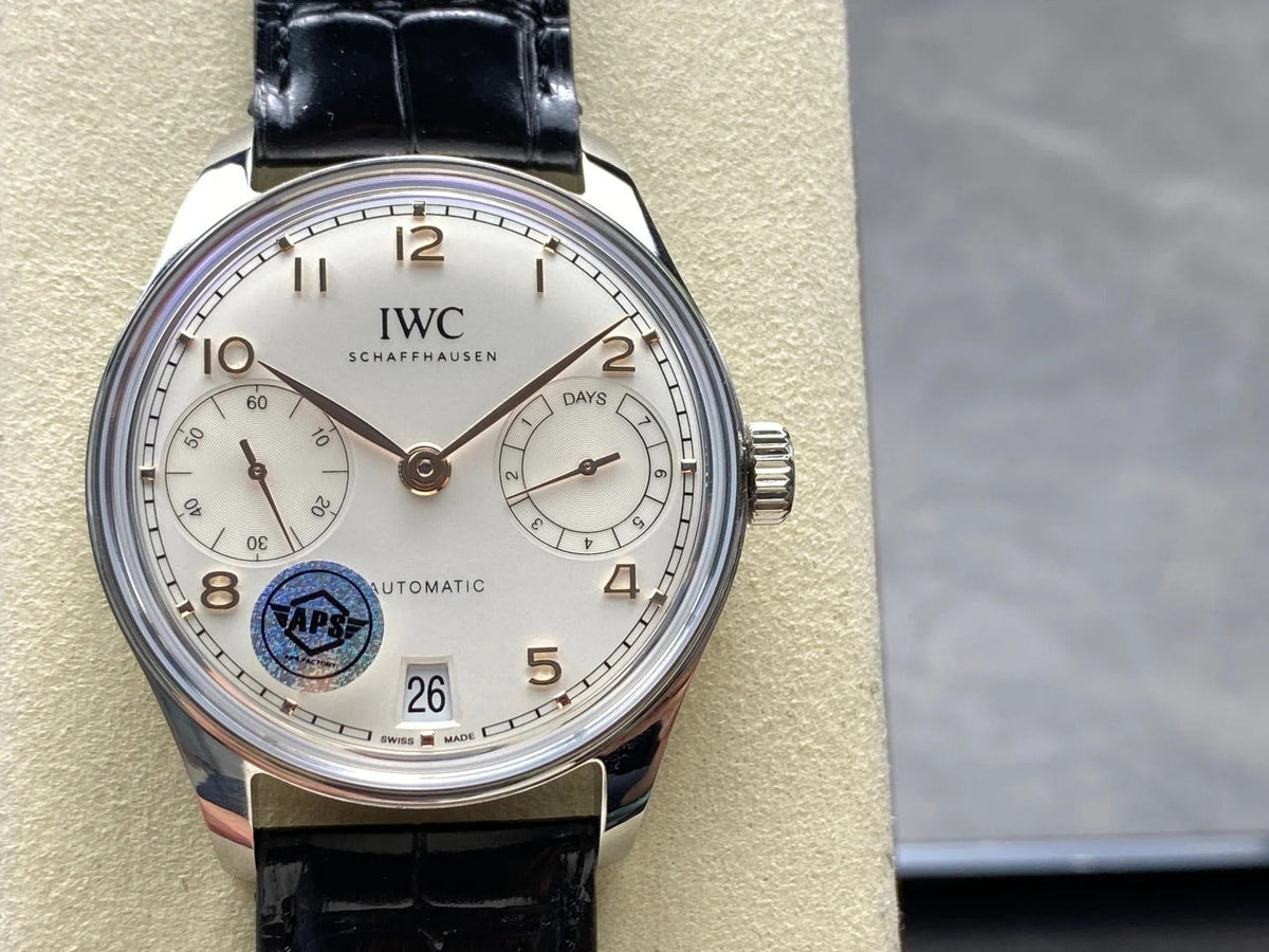 IWC Portuguese 42.4mm Cream Dial Steel Case Black Crocodile Leather Strap