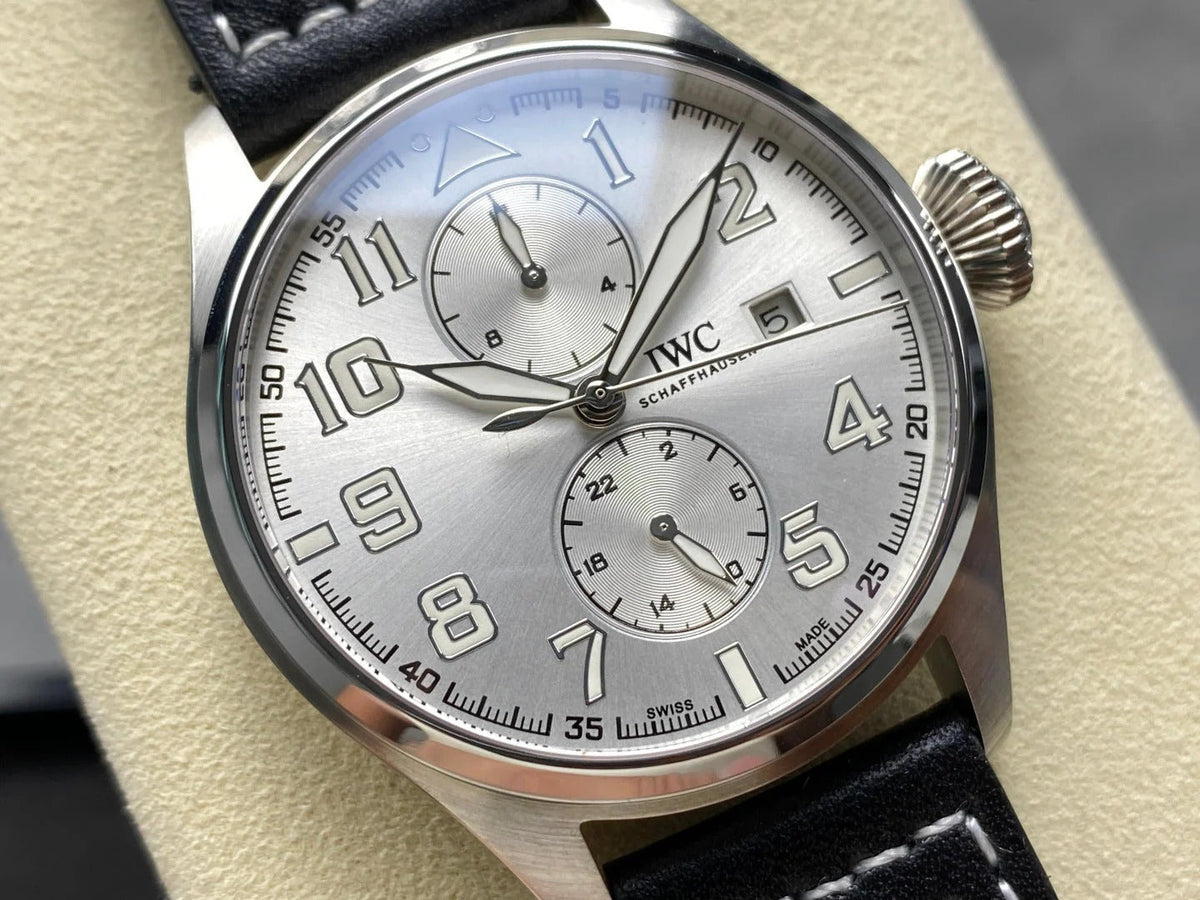 IWC Big Pilot 46mm Silver Dial Steel Case Black Leather Strap