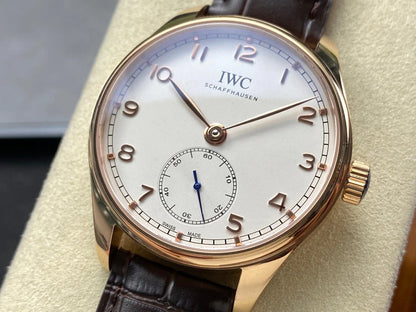 IWC Portuguese 40.4mm White Dial Pink Gold Case Crocodile Leather