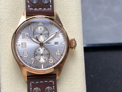 IWC Big Pilot 46mm Gray Dial Pink Gold Case Brown Leather Strap