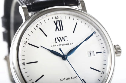 IWC Portofino 40mm White Dial Blue Numerals Black Crocodile Leather