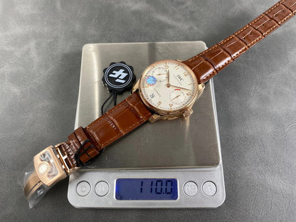 IWC Portuguese 42mm Cream Dial Pink Gold Case Crocodile Leather