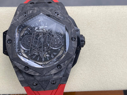 Hublot Big Bang Sang Bleu II Black Magic 45mm Watch Red Rubber Strap