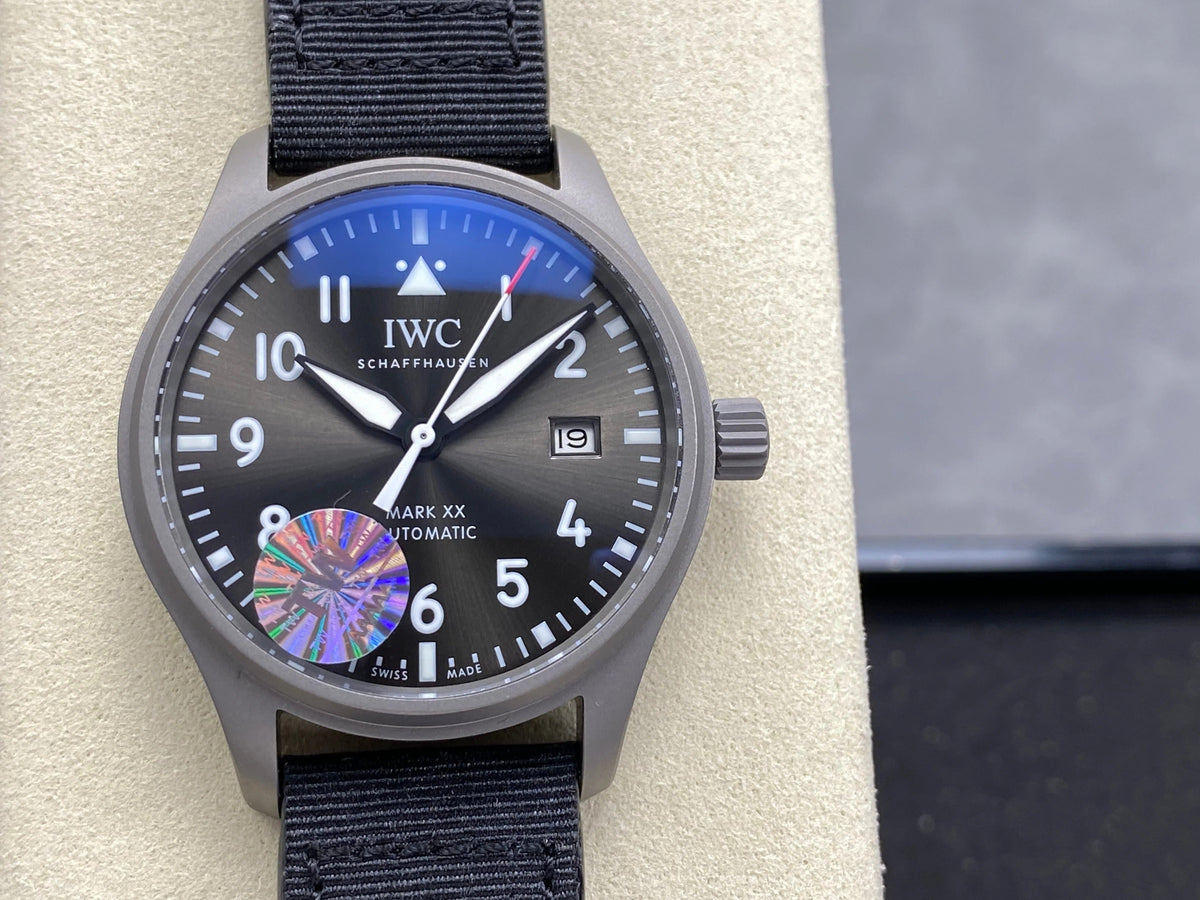 IWC Pilot 40mm Black Dial Gray Case Woven Fabric Strap