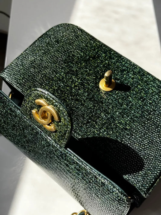 Chanel Mini Green Lizard Flap Bag Rovelle Bags
