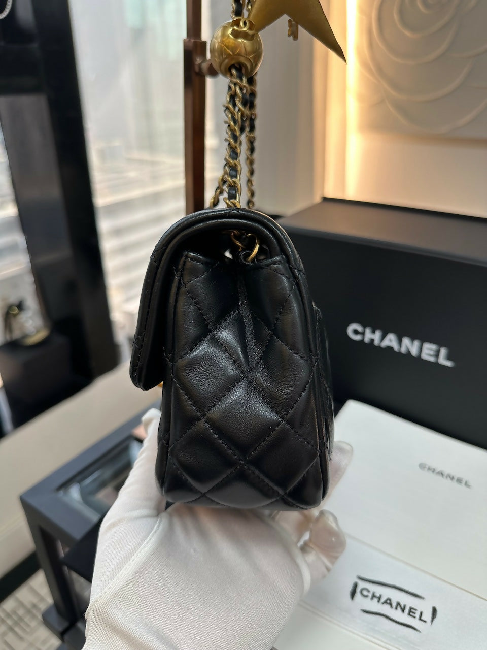 Chanel Luxury Leather Gold Handbag Gold Rovelle Bags