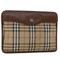 Luxury BurberrySs Nova Check Clutch Bag Nylon Leather Beige Auth ki3144