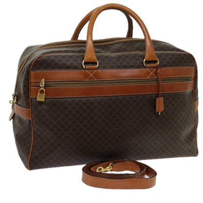 Luxury CELINE Macadam Canvas Boston Bag PVC 2way Brown ki4248
