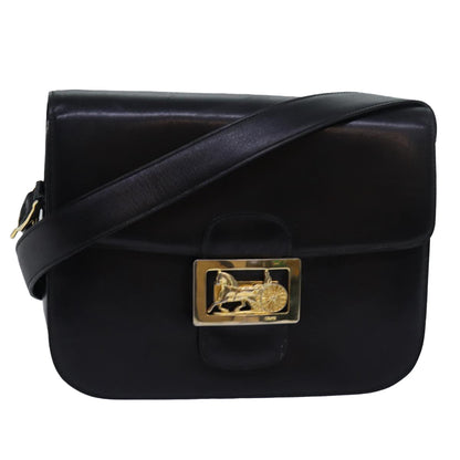 Luxury CELINE Horse Carriage Shoulder Bag Leather Black ki4569