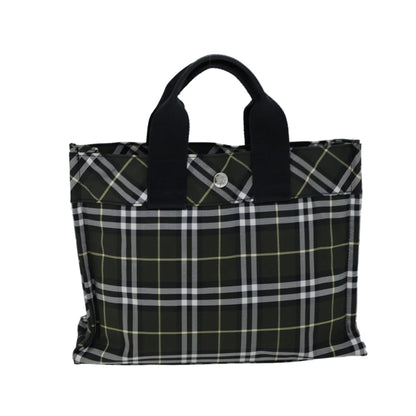 Luxury Burberry Nova Check Hand Bag Nylon Green Black Auth kk224