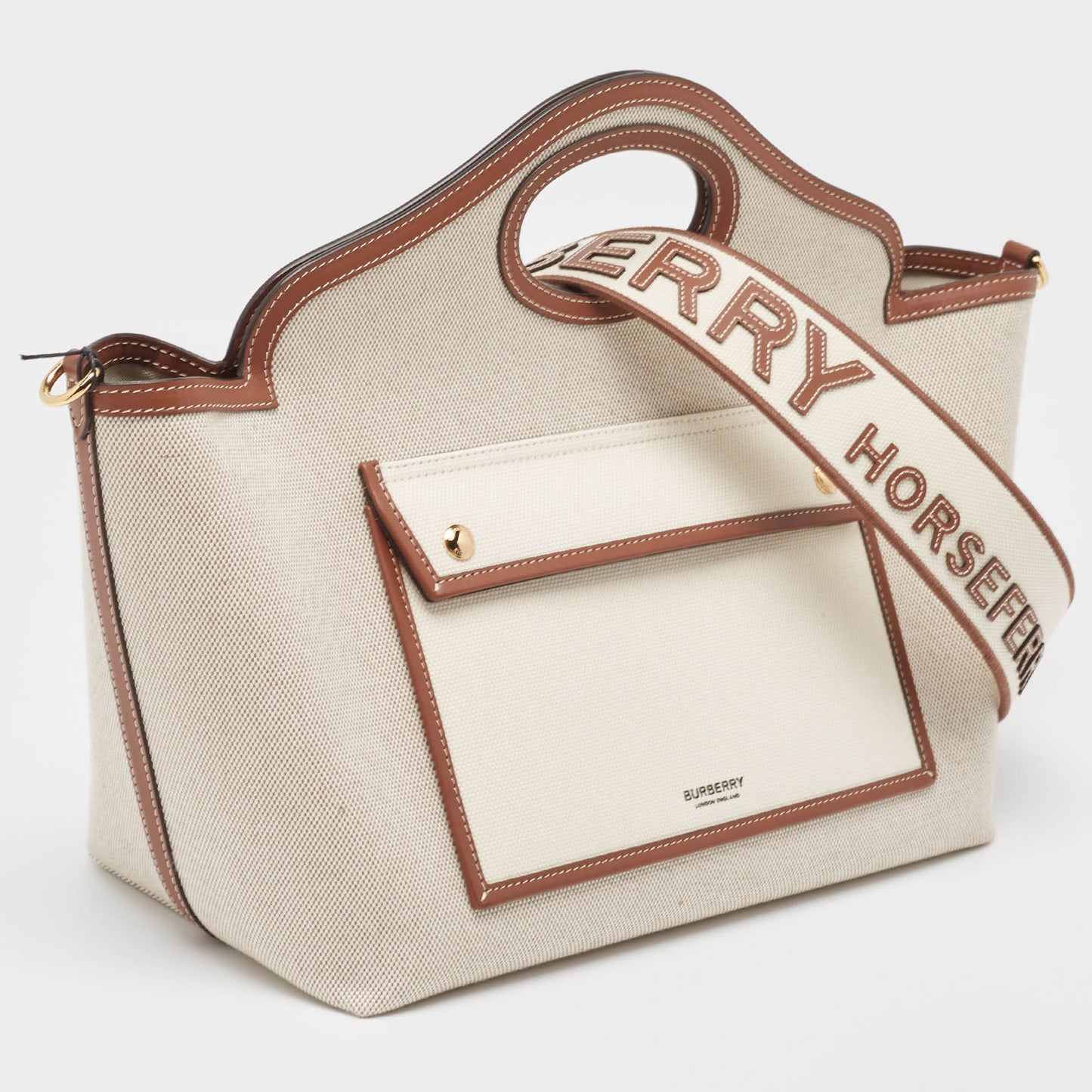 Burberry and Small Leather Beige Tote Bag