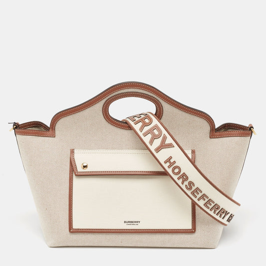 Burberry and Small Leather Beige Tote Bag