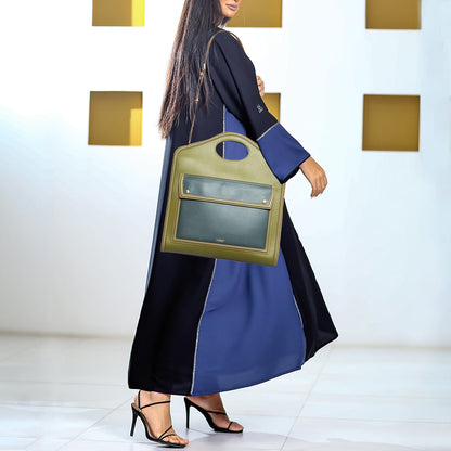 Burberry Medium Pocket Leather Blue Tote Bag