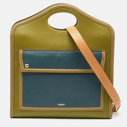 Burberry Medium Pocket Leather Blue Tote Bag