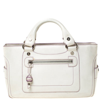 Luxury CELINE White/Lavender Leather Boogie Tote