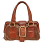 Luxury CELINE Two Tone Brown Leather Ella Frame Satchel