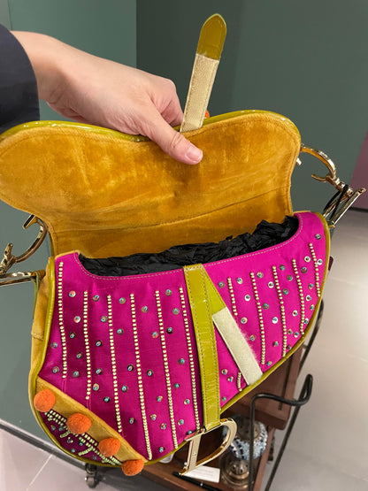 Limited Edition John Galliano era Dior Saddle bag with pompom and bead Rovelle Bags