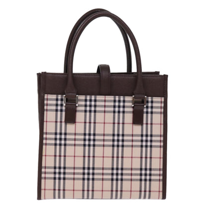 Luxury Burberry Nova Check Hand Bag Nylon Canvas Beige Auth mr245