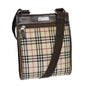 Luxury Burberry Nova Check Shoulder Bag Canvas Leather Beige Brown Silver Auth mr422