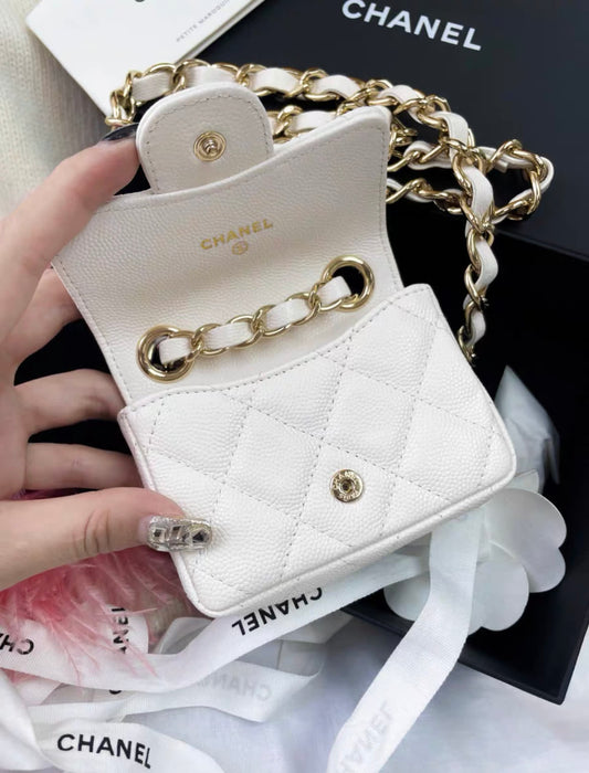Chanel White Gold Lychee Leather Belt Bag Rovelle Bags
