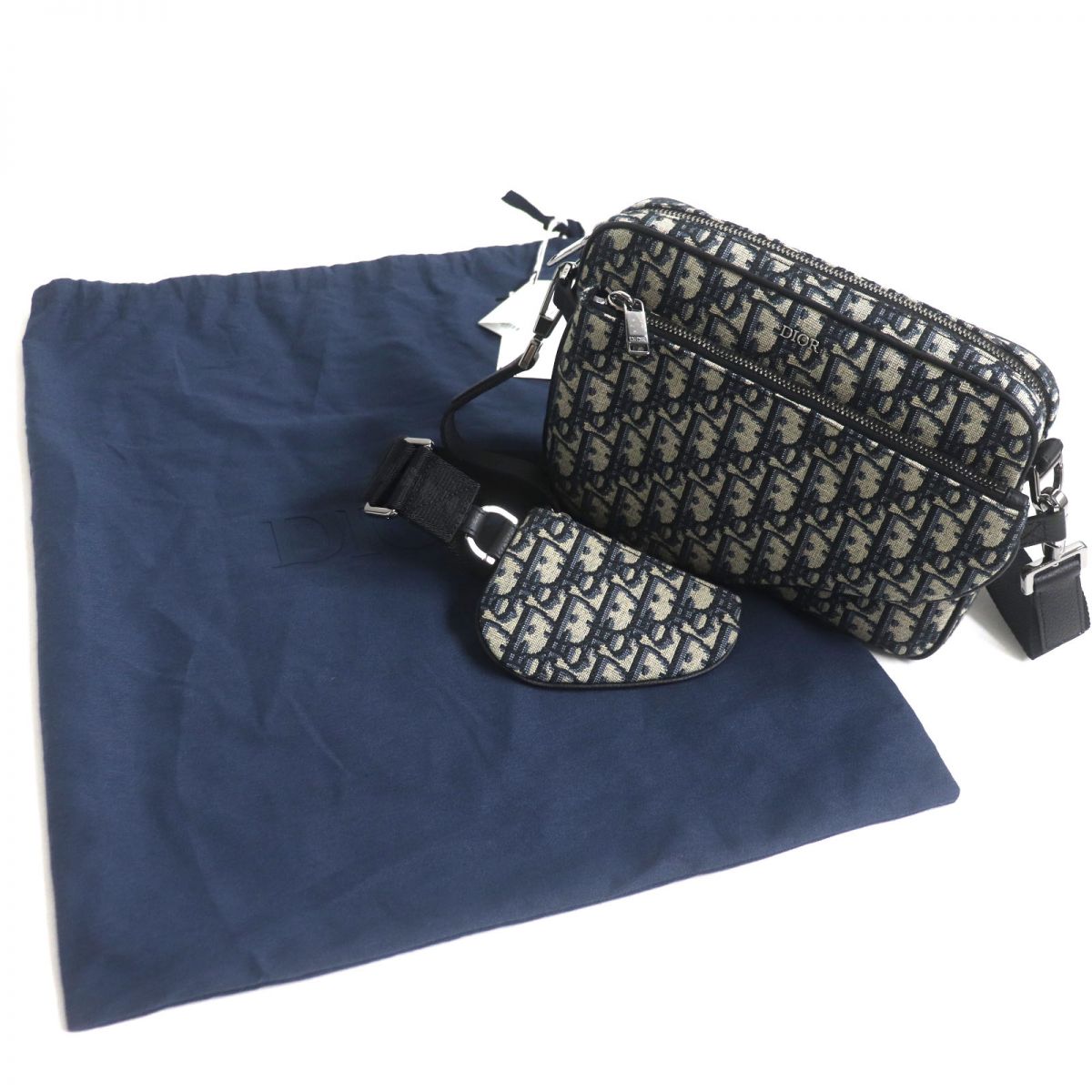 Dior HOMME Pouch Main: Canvas, Main: Leather Navy x beige mens Rovelle Bags