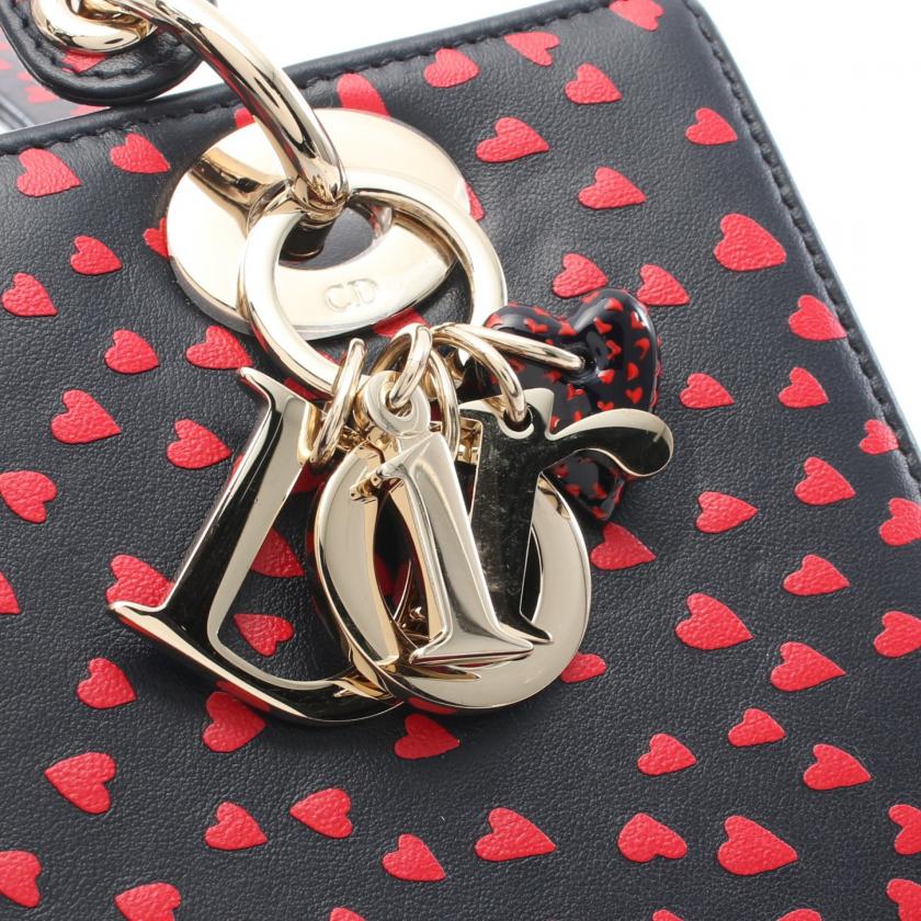 Christian Dior Lady Dior Navy Red Heart Leather 2Way Handbag Rovelle Bags