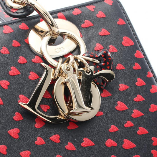 Christian Dior Lady Dior Navy Red Heart Leather 2Way Handbag Rovelle Bags
