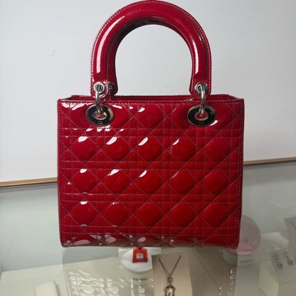 Dior Lady Dior Red Patent Leather Mm 2Ways Bag Rovelle Bags