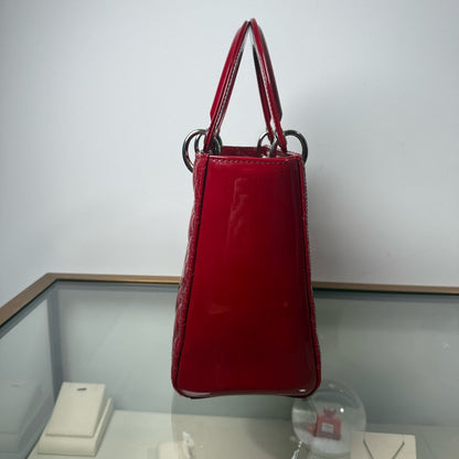 Dior Lady Dior Red Patent Leather Mm 2Ways Bag Rovelle Bags