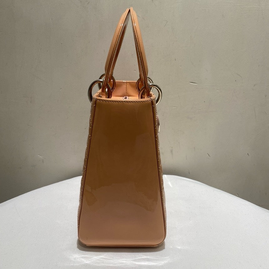 Dior Lady Patent Leather Bag Beige Pink Medium Rovelle Bags