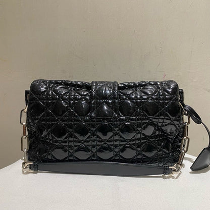 Dior Black Patent Leather Handbag Quilted Medium Rovelle Bags