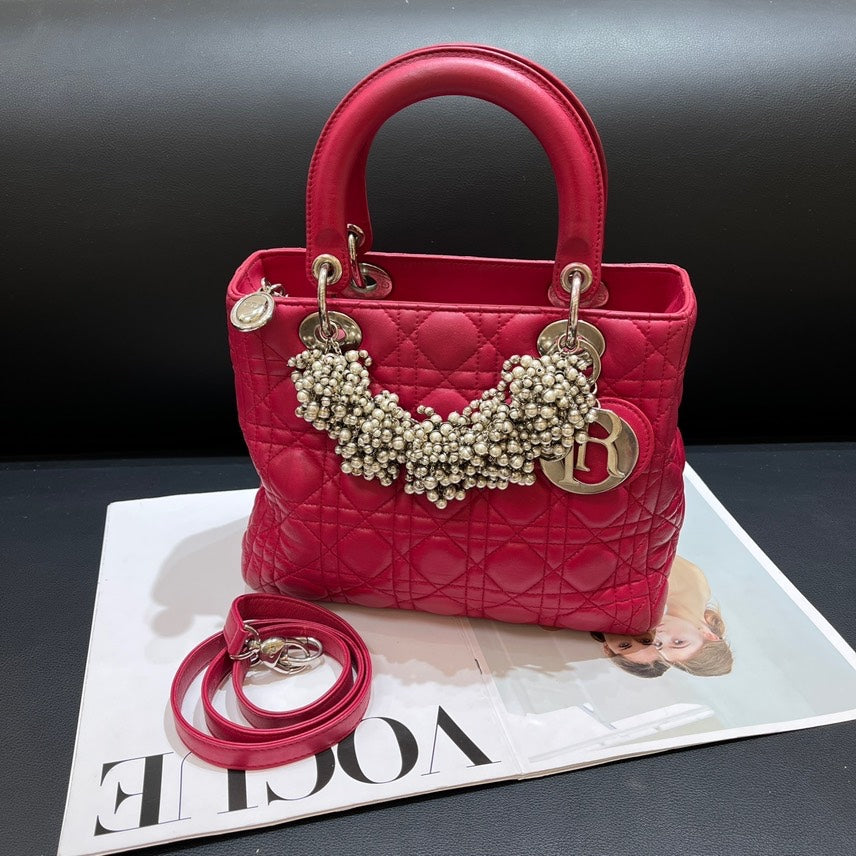 Dior Lady Dior Red Quilted Leather Handbag Medium Size Rovelle Bags