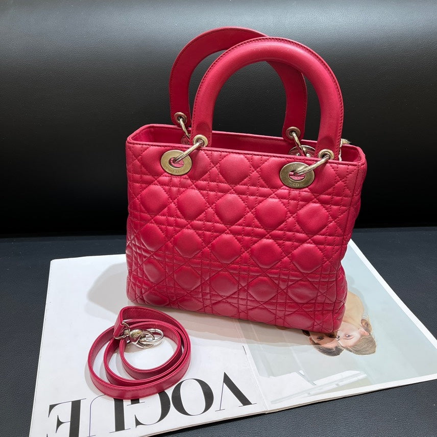 Dior Lady Dior Red Quilted Leather Handbag Medium Size Rovelle Bags